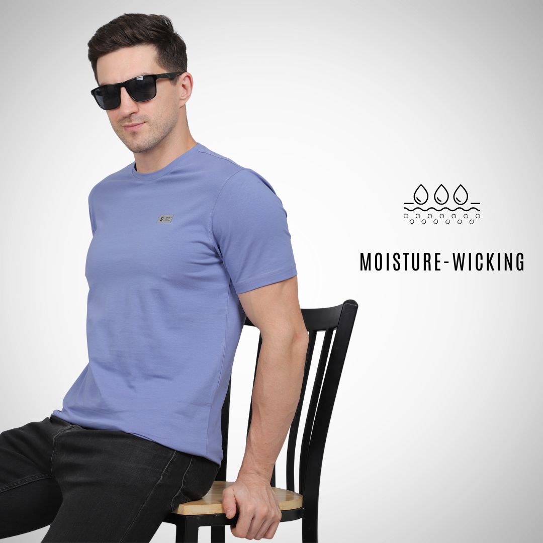 Select CT5070 Cotton Round Neck T-Shirt Blue for Men | Stretchable, Breathable & Moisture-Wicking
