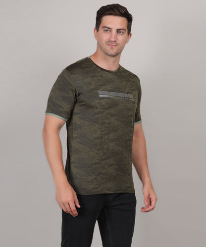 SELECT 4147 ULTRA-DRY JACQUARD KNIT ROUND NECK OLVIE T-SHIRT